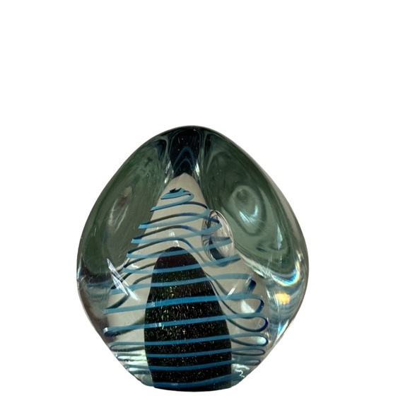 Robert Eickholt Studio Abstract Blue Stripe‎ Art Glass Paper Weight 1996 - Picture 1 of 6